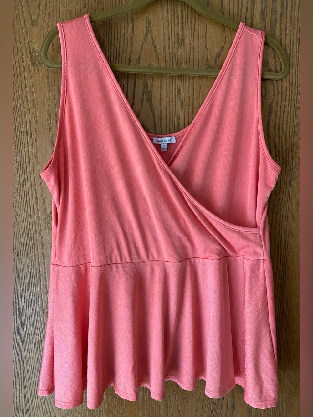 White Birch - Wrap Peplum Top, Coral, Sz 1X